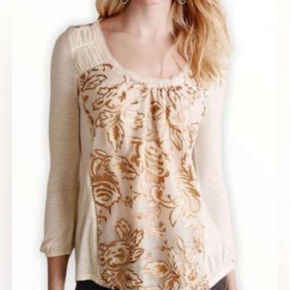 Meadow Rue Anthropologie|Ivory burnout velvet floral long sleeve blouse••Size XL - Picture 10 of 10